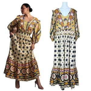 Farm Rio | Anthropologie Tropical Sunshine V Neck Yellow Plus Size Maxi Dress 3X